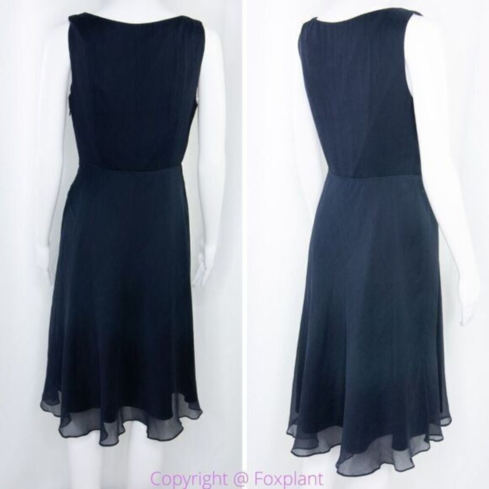 Jcrew 100% silk asymmetric hem V neck navy blue midi dress, size 2 - Picture 8 of 12